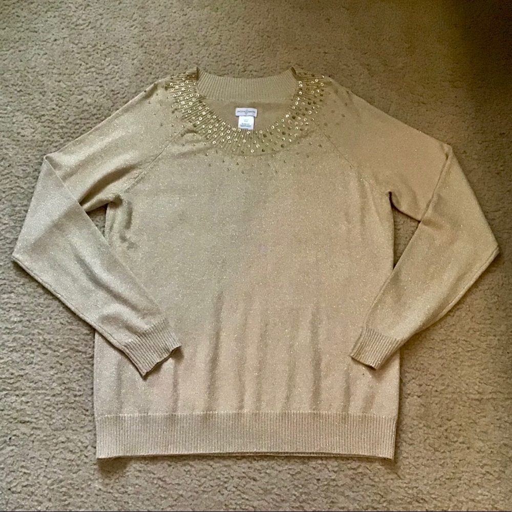 Jaclyn Smith Women’s Gold Metallic Sequins Sweater Party Winter Travel Sz Large - Picture 10 of 10